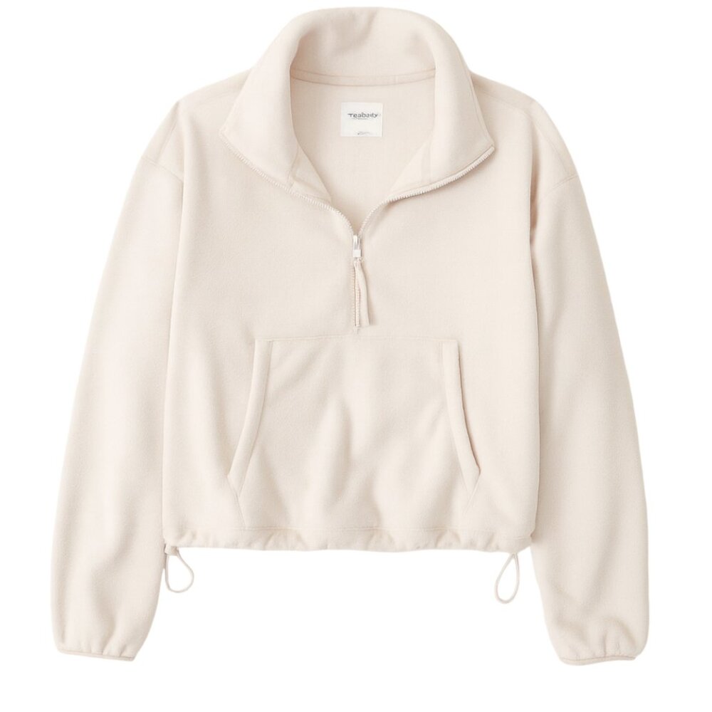 Abercrombie & Fitch Soft ASF Cinched Half-Zip Sweatshirt - Cream - Small